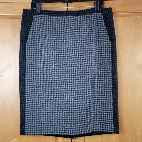 J. Crew Black/Grey Wool Houndstooth Lined Pencil Skirt - 12 - Picture 1 of 7